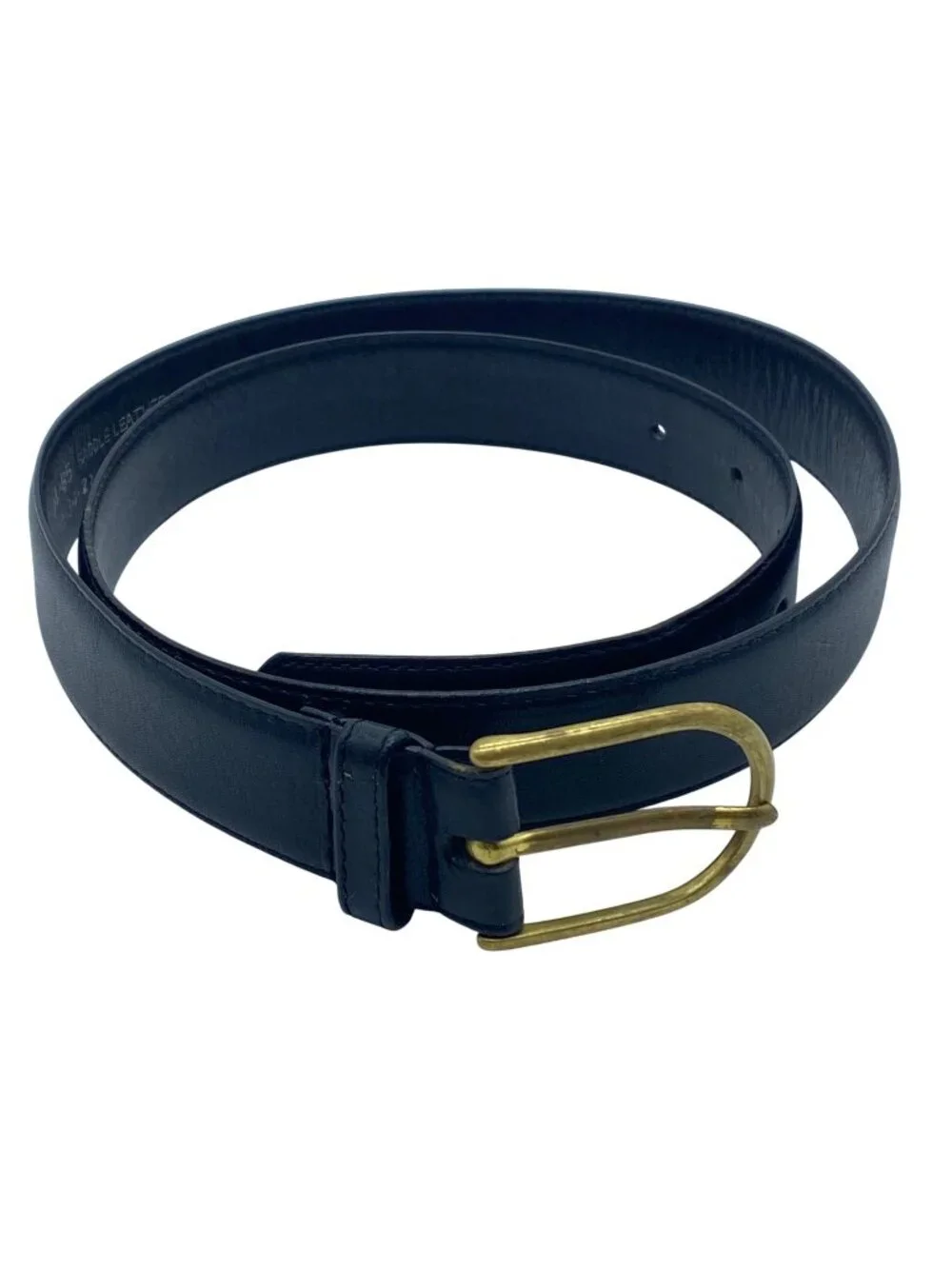Black Leather Belt Brass Buckle Size 34